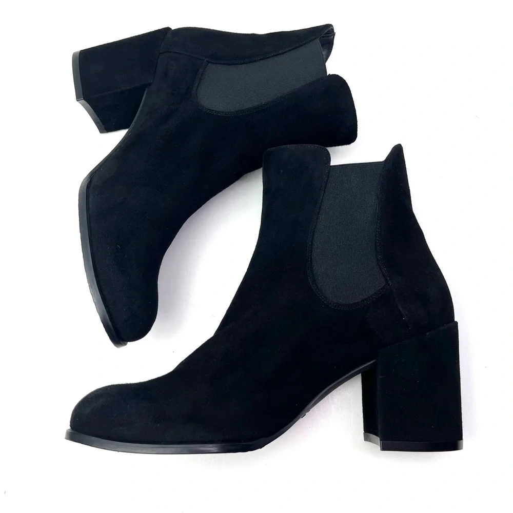 Stuart Weitzman Womens Black Suede Leather Block Heel Pull On Ankle Booties